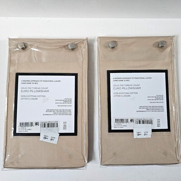 Bloomingdales 1872 Euro Pillow Shams Set 2 Camel Tan 700 Thread Count 26X26 NEW - Picture 4 of 8